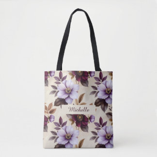 Bolso De Tela Elegante patrón floral vintage en burgundy púrpura