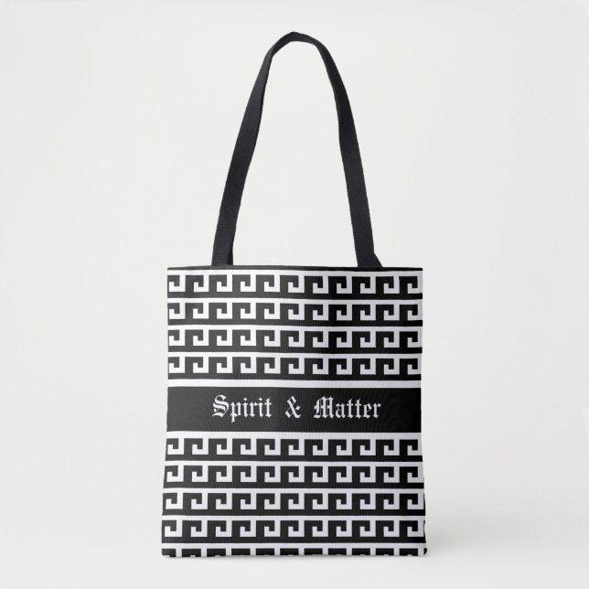 Bolso De Tela Elegante patrón geométrico blanco y negro (Anverso)