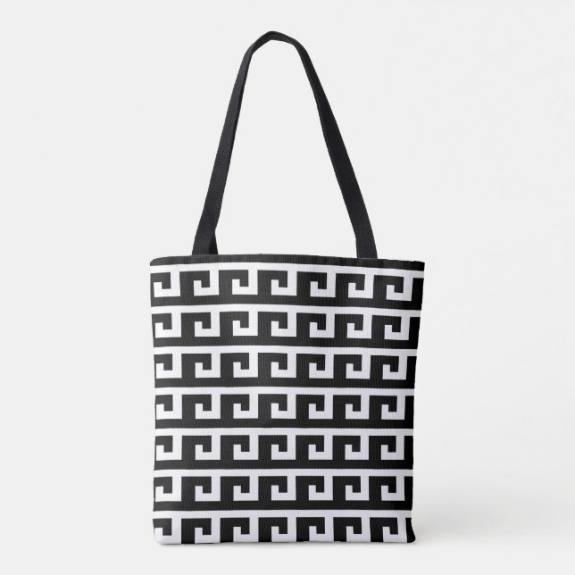 Bolso De Tela Elegante patrón geométrico blanco y negro (Reverso)