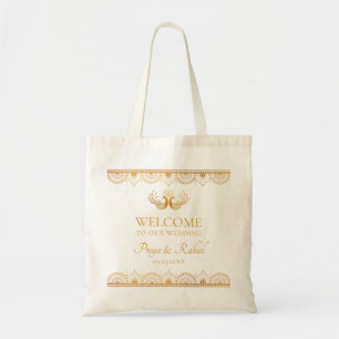 Bolso De Tela Elegante Patrón Oro Bienvenida Boda Indio