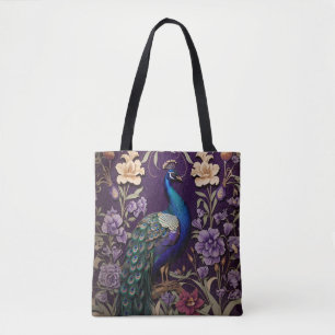 Bolso De Tela Elegante Pavo Real Sobre El Morado William Morris