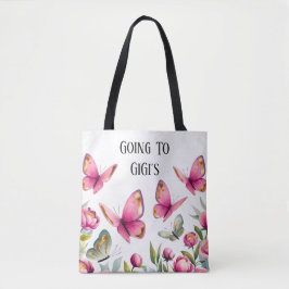 Bolso De Tela Elegante Peonía Rosa y Mariposas: yendo a GiGi's