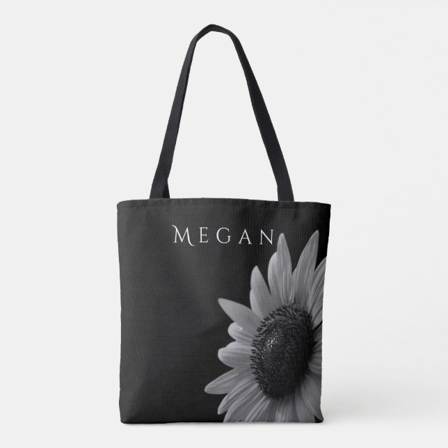 Bolso De Tela Elegante Personalizado de girasol blanco y negro S (Reverso)