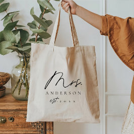 Bolso De Tela Elegante Personalizado de letra negra Sra. Tote Ba