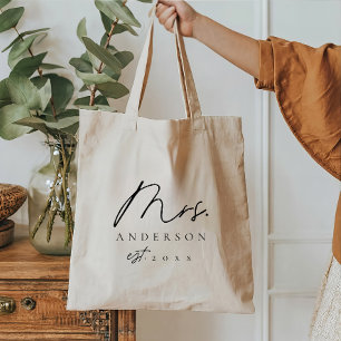 Bolso De Tela Elegante Personalizado de letra negra Sra. Tote Ba