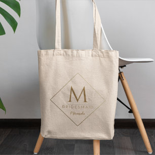 Bolso De Tela Elegante Personalizado dorado Monograma y dama de 