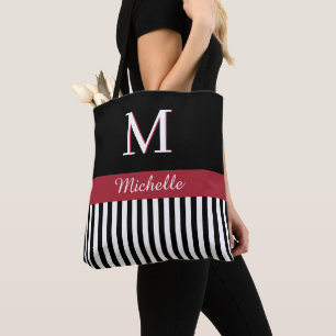 Bolso De Tela Elegante Personalizado Monograma Nombre Bandas bla
