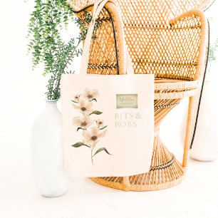 Bolso De Tela Elegante Personalizado Monograma Nombre Sello Flor
