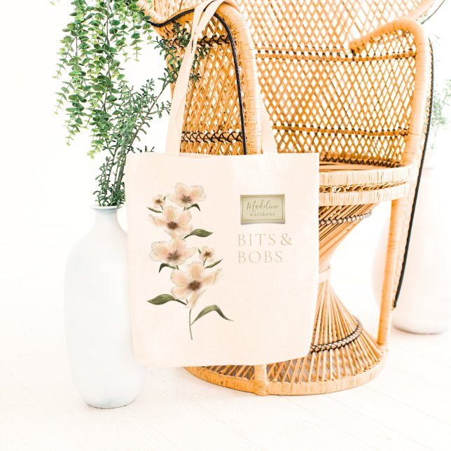 Bolso De Tela Elegante Personalizado Monograma Nombre Sello Flor (Subido por el creador)