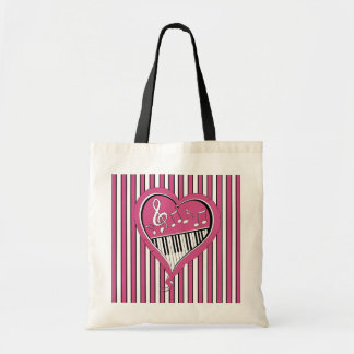 Bolso De Tela Elegante Piano Music Notes en rosa, negro y blanco