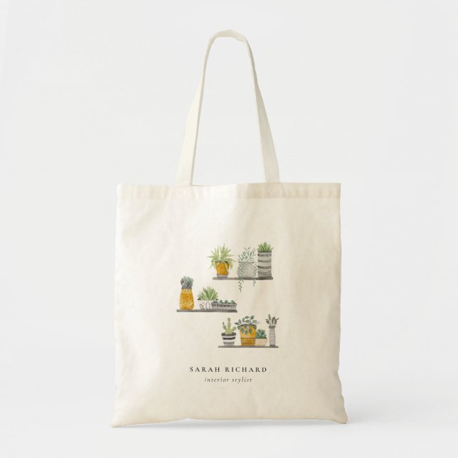 Bolso De Tela Elegante Planta de Casa Pott Acuarela Botánica (Frente)