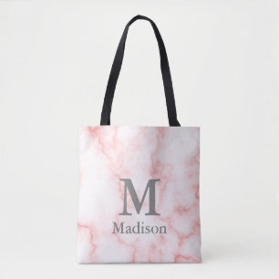 Bolso De Tela Elegante plantilla de monograma Faux Pink Marble N