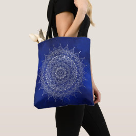 Bolso De Tela Elegante plata en floral azul profundo Henna Manda