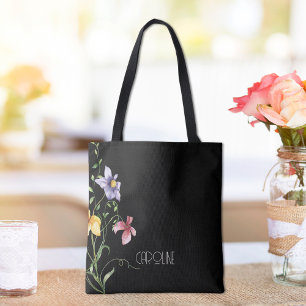 Bolso De Tela Elegante Primavera Negro Floral Boho Cute Tote Bag