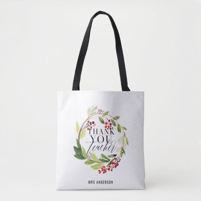 Bolso De Tela elegante profesora de guirnalda floral (Anverso)