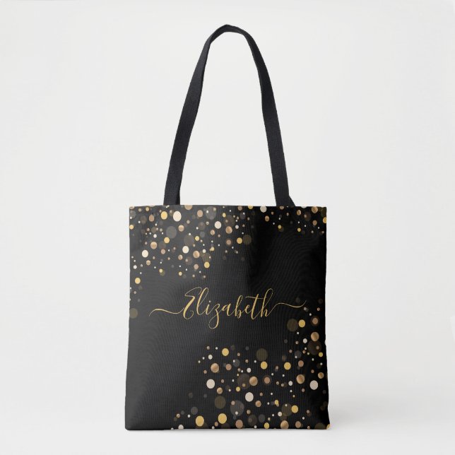 Bolso De Tela Elegante Purpurina de oro moderno con nombre perso (Anverso)
