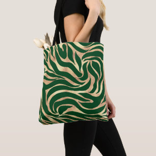 Bolso De Tela Elegante Purpurina dorado, impresión en verde ceb
