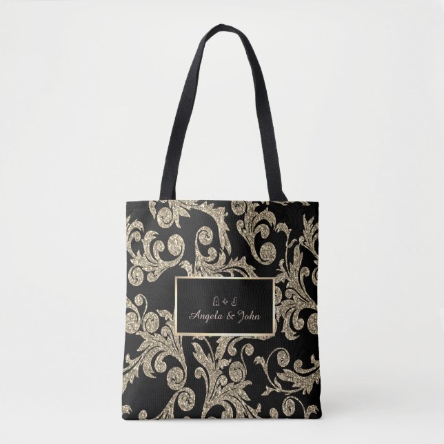 Bolso De Tela Elegante Purpurina dorado Swirls (Anverso)