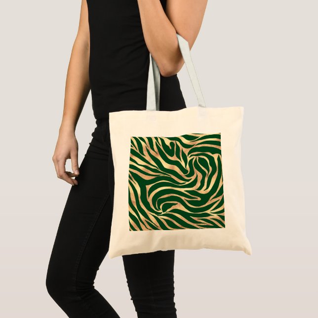 Bolso De Tela Elegante Purpurina dorado Zebra Green Animal Print (Anverso (producto))