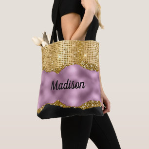 Bolso De Tela Elegante Purpurina falso Violet Gold negro monogra