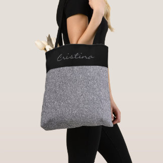 Bolso De Tela Elegante Purpurina Gris Negro Pesonalized Compras