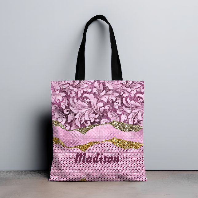 Bolso De Tela Elegante purpurinoso floral Monograma dorado púrpu (Subido por el creador)