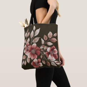Bolso De Tela Elegante Ramo Floral Acuarela Burgundy
