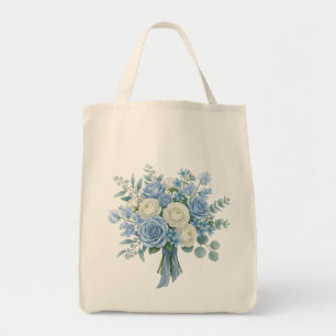 Bolso De Tela Elegante ramo floral azul y blanco acuarela B