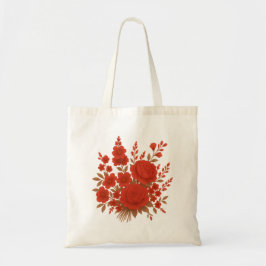 Bolso De Tela Elegante ramo floral rojo con rosas románticas