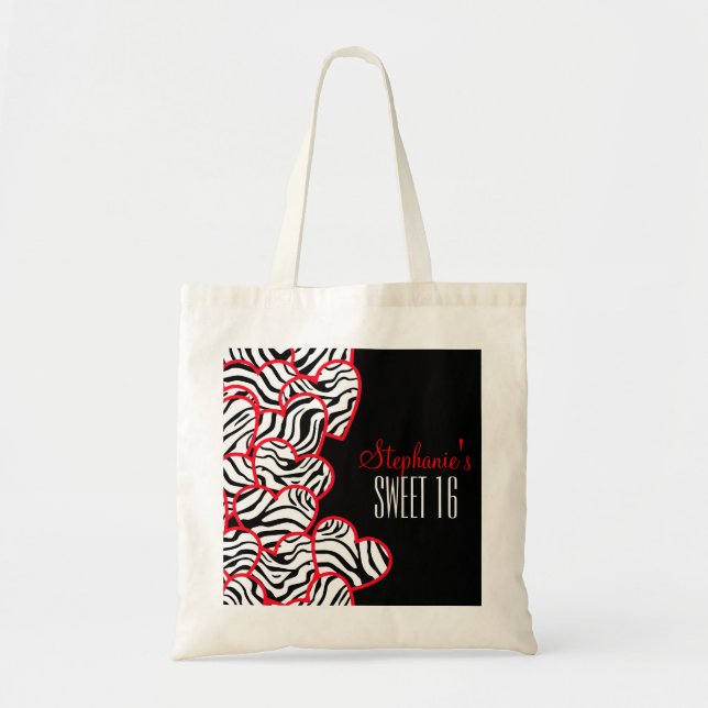 Bolso De Tela Elegante Red Sweet 16 Zebra Heart Design Name (Frente)