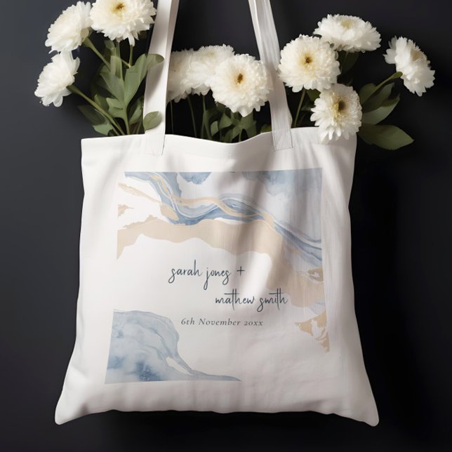 Bolso De Tela Elegante Resumen Boda de Playa Azul Beige Costa (Subido por el creador)