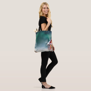 Bolso De Tela Elegante rojo Nieve alegre árbol de pino navideño