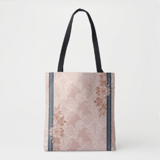 Bolso De Tela Elegante Rosa Claro de Encaje Rosa Dorado Floral A