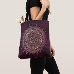 Bolso De Tela Elegante Rosa de oro en Borgoña Floral Henna Manda