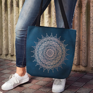 Bolso De Tela Elegante Rosa de oro sobre la Verde azulada Henna