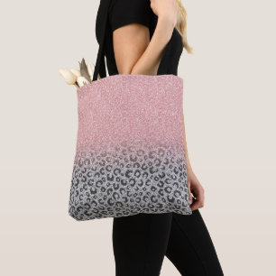 Bolso De Tela Elegante Rosa dorado y Purpurina plateado Leopardo