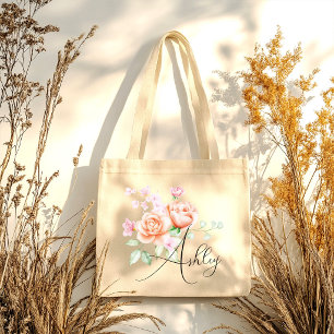 Bolso De Tela Elegante Rosa Floral Estiloso para Damas de Honor