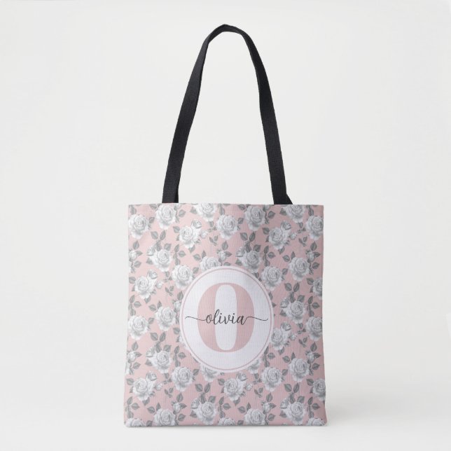 Bolso De Tela Elegante Rosa Jardín Monograma Rosa (Anverso)