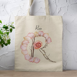 Bolso De Tela Elegante Rosa Petal Letra R Monograma Nombre perso