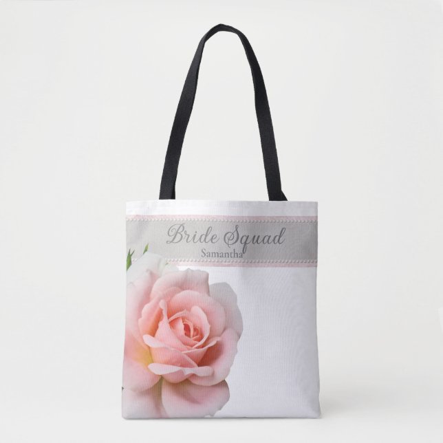 Bolso De Tela Elegante Rosa Rosa Cuadrilla de Novia Boda (Anverso)