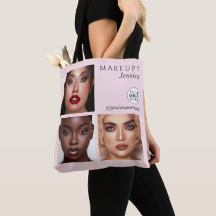 Bolso De Tela Elegante Rosa Rubor 3 Foto Logotipo Estudio de Maq