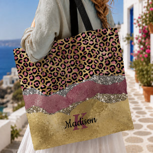 Bolso De Tela Elegante rosa rubor estampa de animal brillo monog