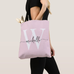 Bolso De Tela Elegante Rosa Rubor Femenino Personalizado Monogra