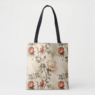 Bolso De Tela Elegante Rosa Vintage Flor Beige Floral Diseño