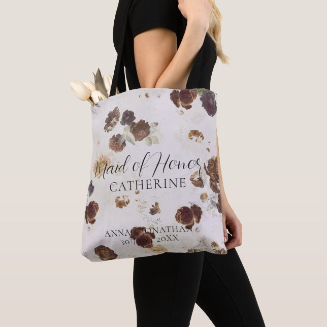 Bolso De Tela Elegante Rosas Beige-Boda De Toallas Florales (Detalle)