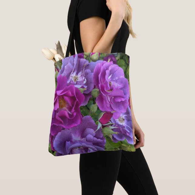 Bolso De Tela Elegante Rosas púrpura floral (Detalle)
