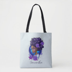 Bolso De Tela Elegante Rosas púrpuras afromujer