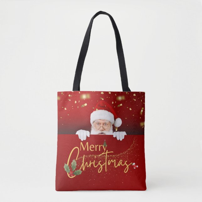 Bolso De Tela Elegante Santa Claus Feliz Navidad (Anverso)