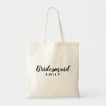 Bolso De Tela Elegante Script Bridesmaid Nombre personalizado<br><div class="desc">Elegante Script Bridesmaid Tote Bag. Presenta un tipo de letra de guión moderno y elegante,  personalizado con el nombre de la dama de honor.</div>