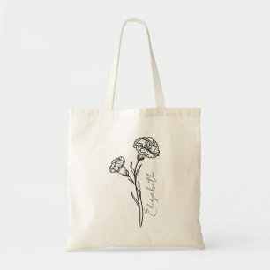 Bolso De Tela Elegante Script Carnation Enero Nacimiento Flor No